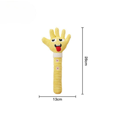 Close-up of Petkin plush dog toy showing soft fabric and squeaker inside
