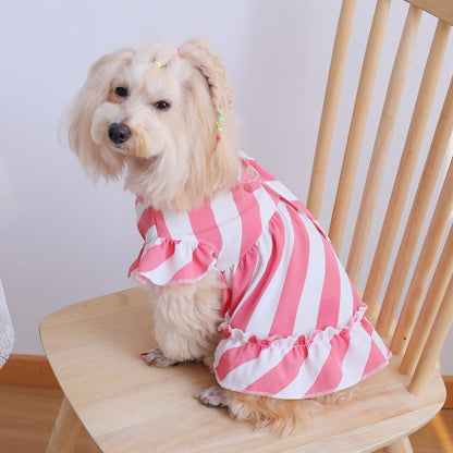 Ozzie - Ruffle Trim Pink Striped Pet Dress