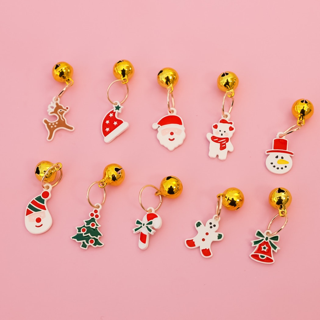 Christmoo - Christmas Bell Charm Cartoon Print Cat Collar