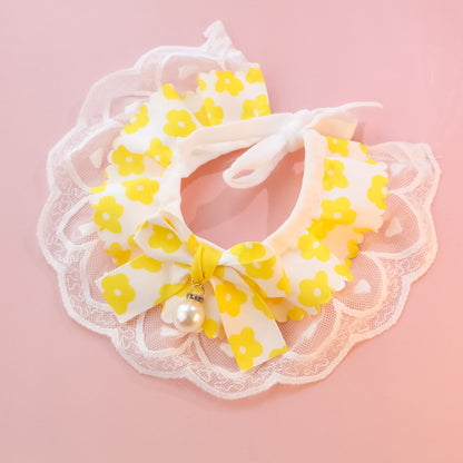 Mokka - Scalloped Lace Floral Bow Tie Cat Collar