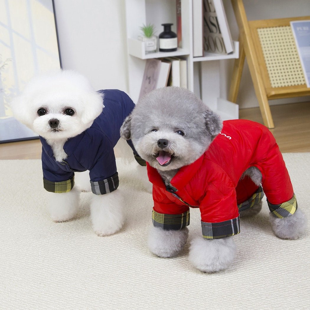 Ozzie - Plaid Cuff Lettered Dog Winter Coverall Coat