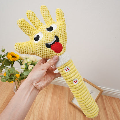 Side view of Petkin plush dog toy highlighting its durable stitching