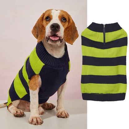 Ozzie - Striped Zip Front Pocket Detail Dog Sweater