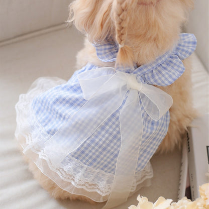Ozzie - Ruffle Bow Accent Plaid Pet Dress