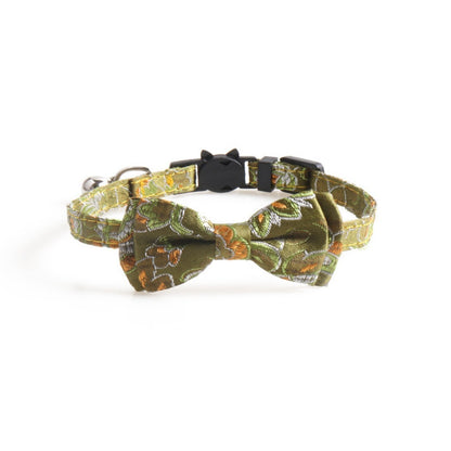 Mokka Japanese-style bow tie cat collar laid out to show full length
