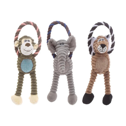 Petkin - Plush Animal Character Rope Loop dog toy