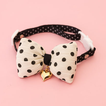 Mokka - Plaid or Polka Dot Bow Bell Pet Collar