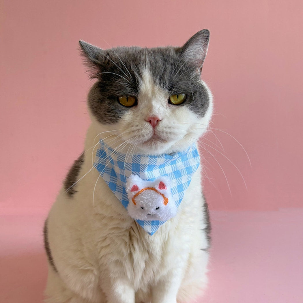 Mokka - Checkered Plush Decorative Pet Bandana Collar