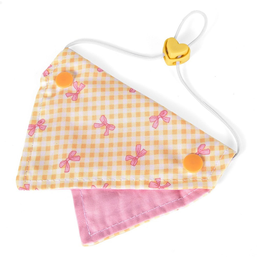 Side view of Mokka Bow Print Cat Bandana Collar highlighting bow shape