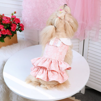 Ozzie - Pink Lace Flower Tiered Ruffle Pet Dress