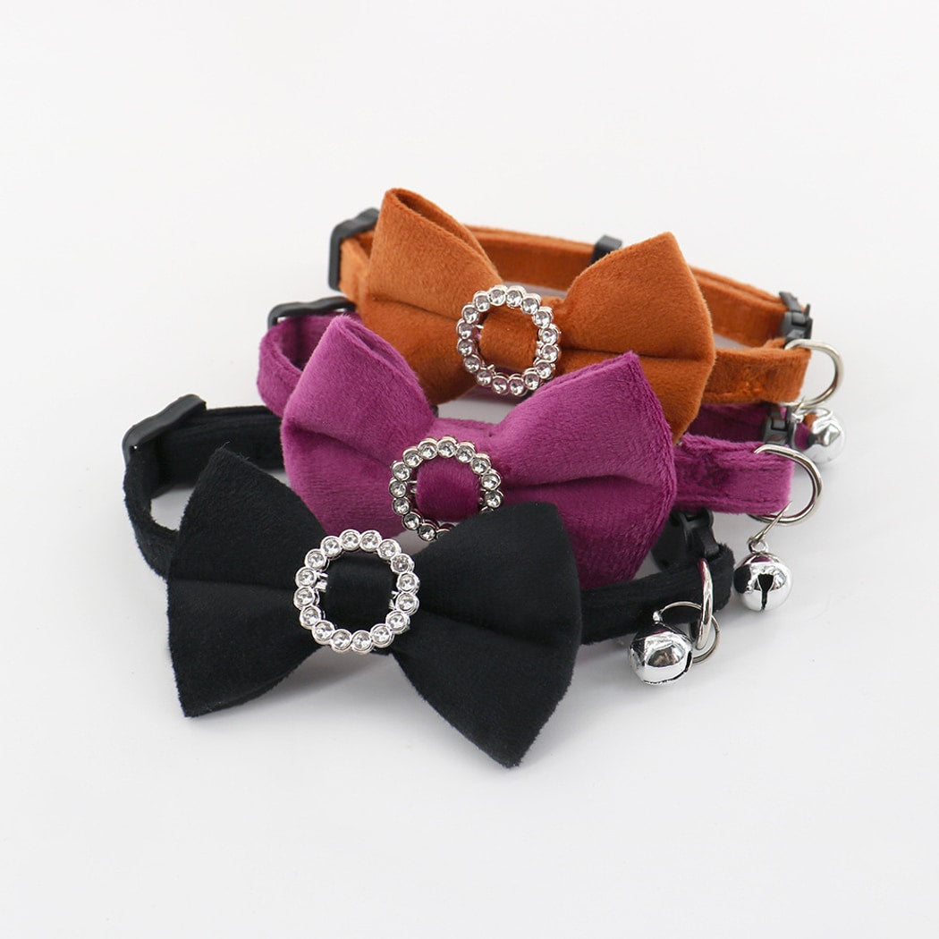 Mokka - Retro Solid Color Bow Cat Collar