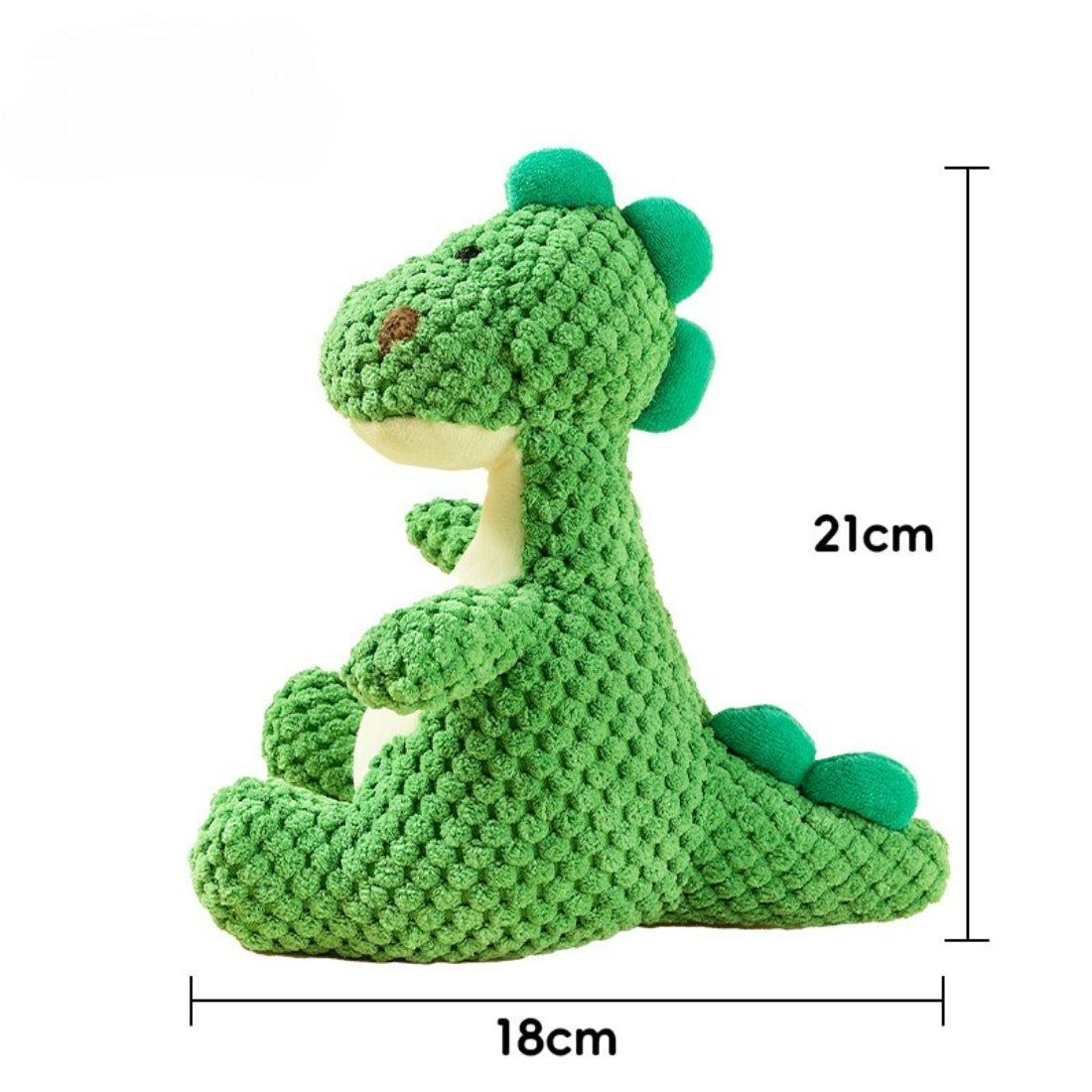 Close-up of Petkin Cute Dino Dog Plush Toy's face with embroidered eyes and mouth