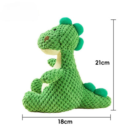 Close-up of Petkin Cute Dino Dog Plush Toy's face with embroidered eyes and mouth