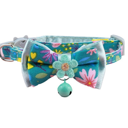Mokka - Floral Bow Bell Accent Adjustable Cat Collar