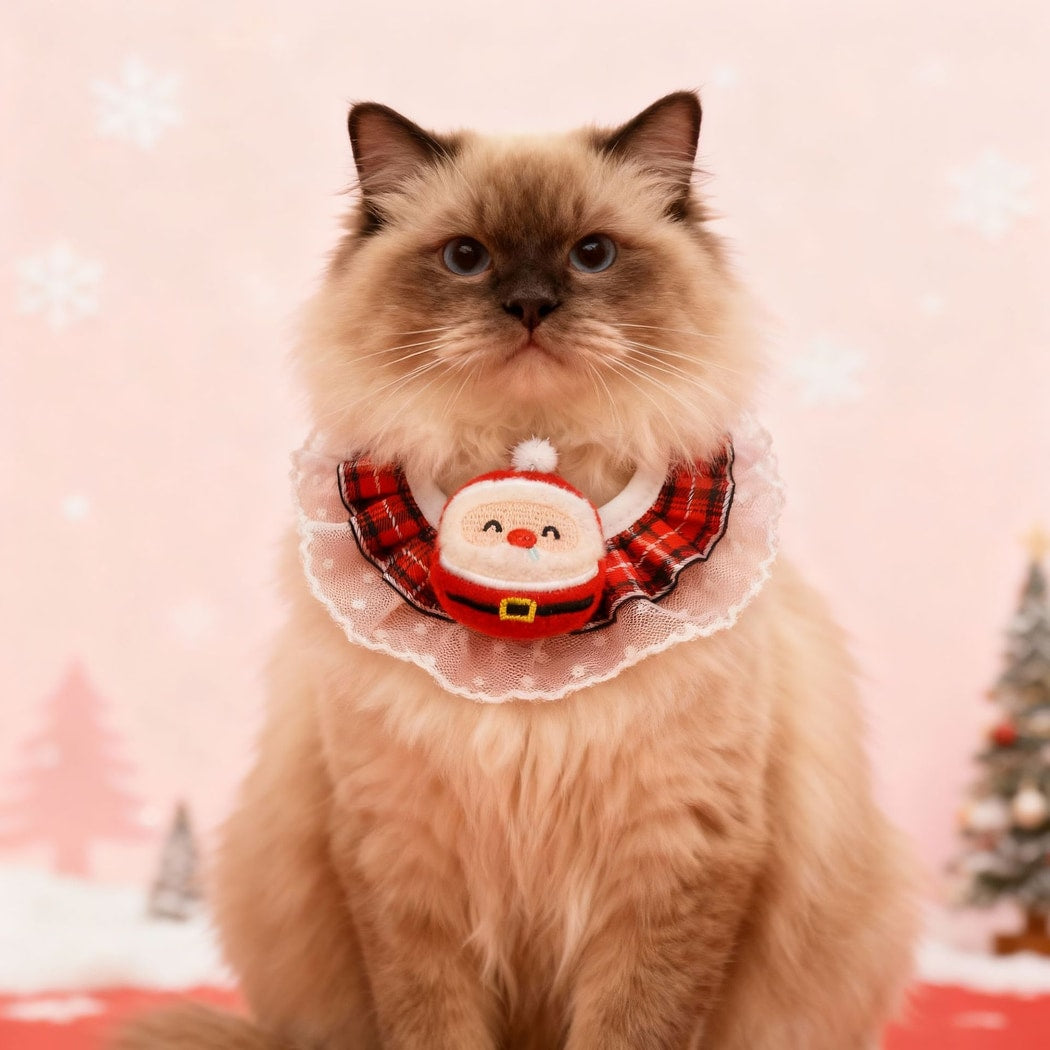 Christmoo - Cartoon Plaid Lace Trim Cat Christmas Collar
