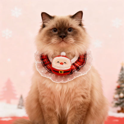 Christmoo - Cartoon Plaid Lace Trim Cat Christmas Collar