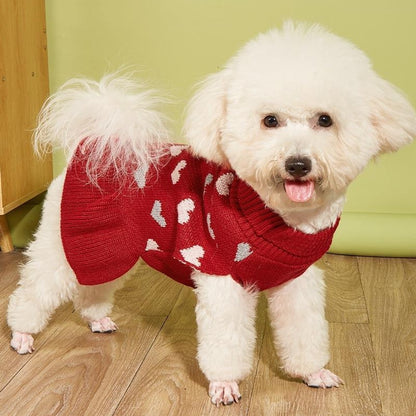 Ozzie - Heart Pattern Ruffle Hem Dog Sweater Dress
