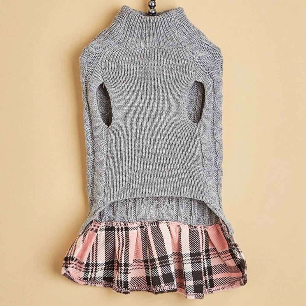 Ozzie - Plaid Hem Cable Knit Sweater Dress