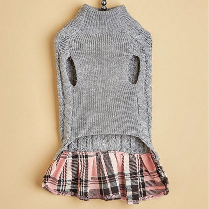 Ozzie - Plaid Hem Cable Knit Sweater Dress