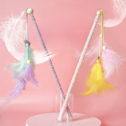 Moo Interactive Feather Wand for Cats with colorful feathers on a stick
