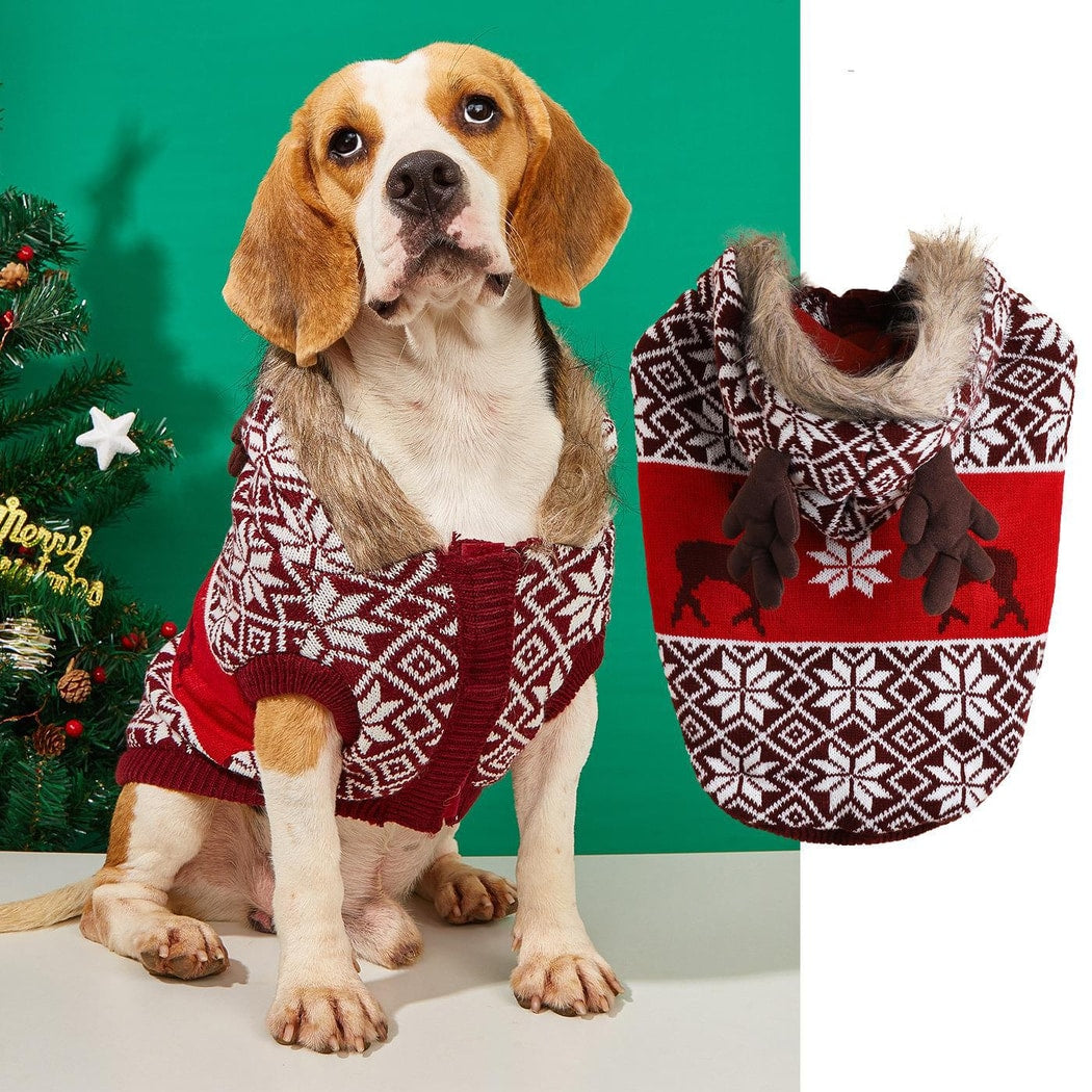 Christmoo - Christmas Snowflake Reindeer Knit Style Dog Sweater