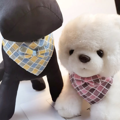 Mokka - Preppy Plaid Bow Pet Bandana Collar