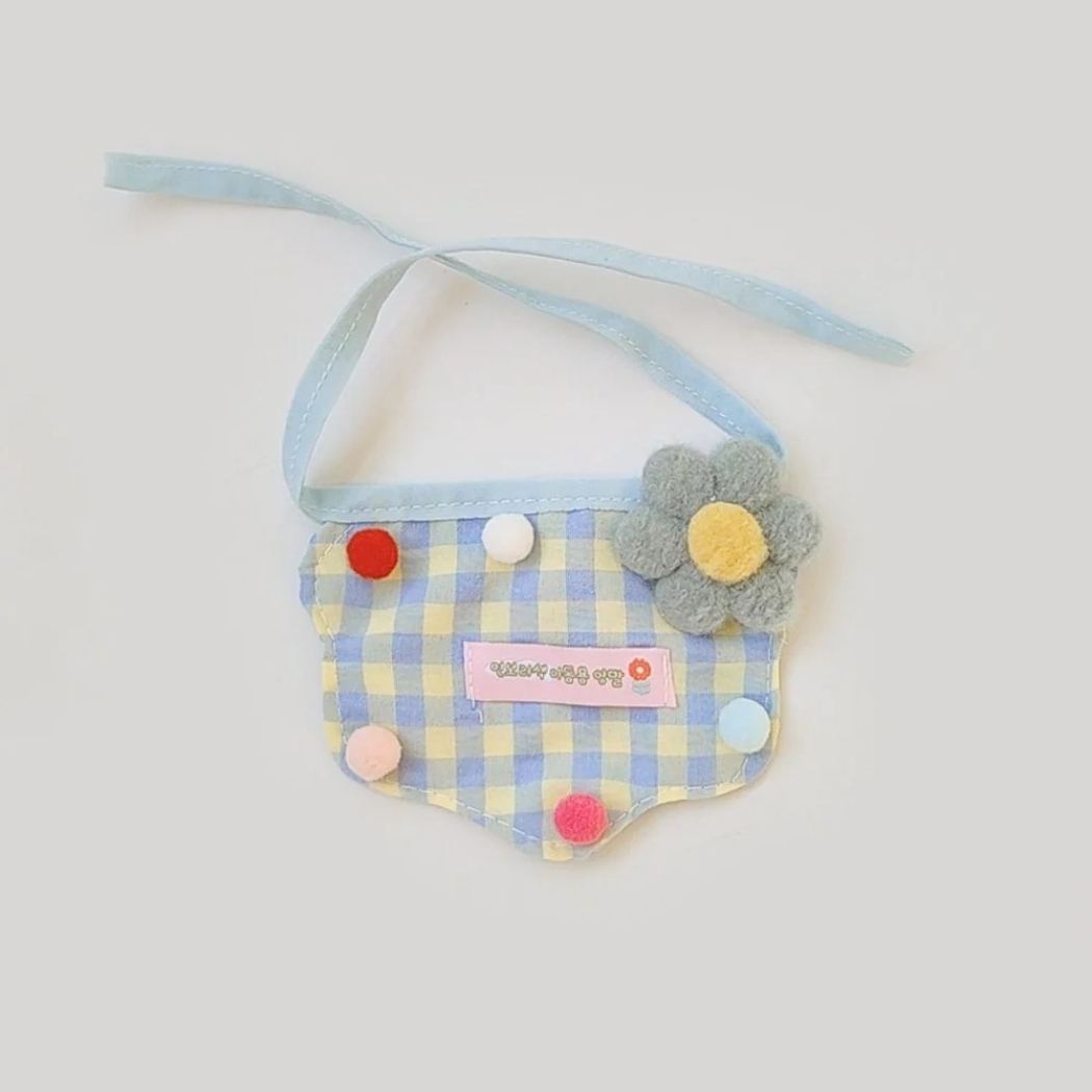 Mokka - Gingham Flower Pom-Pom Bib Pet Neckwear