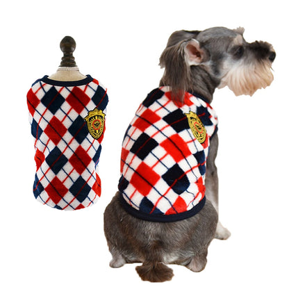 Ozzie - Plaid Dog Vest Sweater With Crest Detail