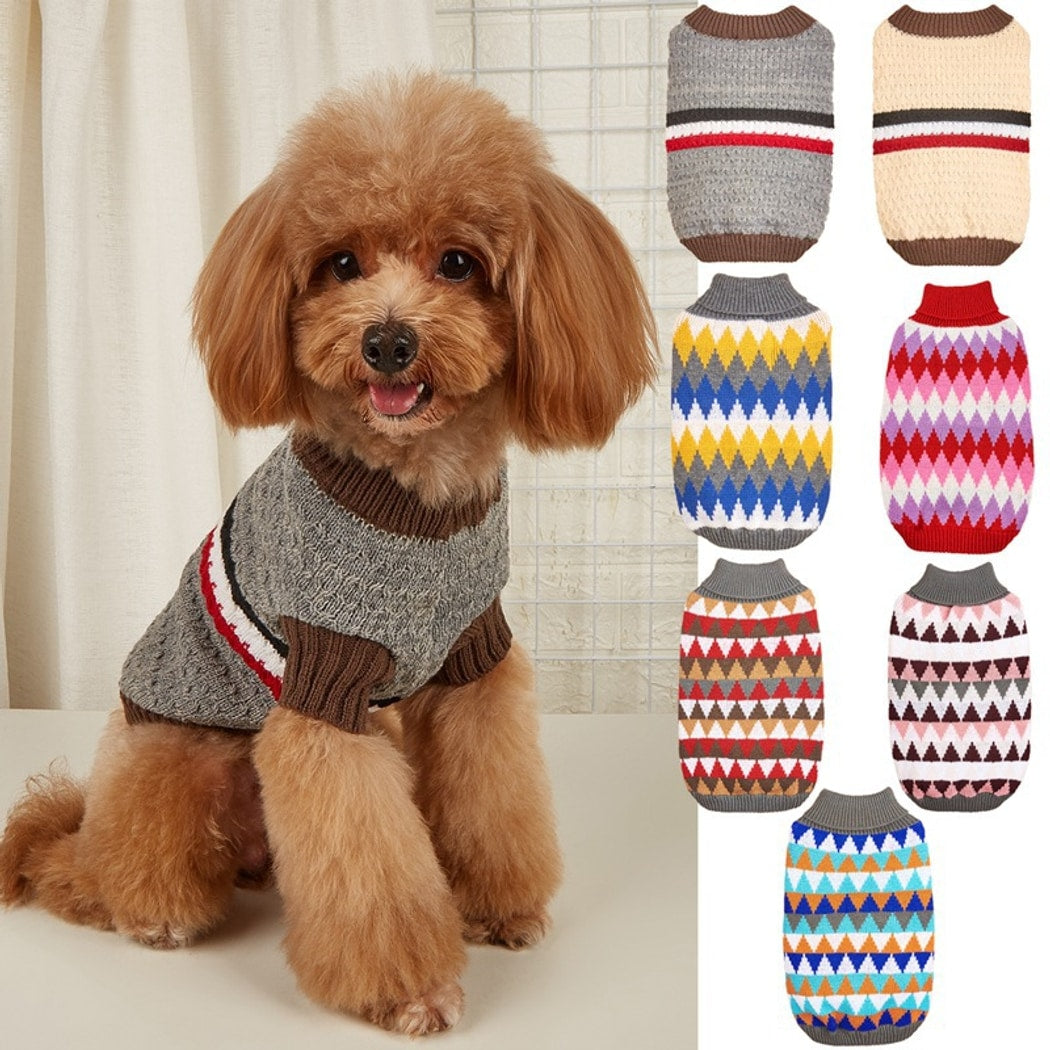 Ozzie - Retro Triangle Pattern Turtleneck Dog Sweater