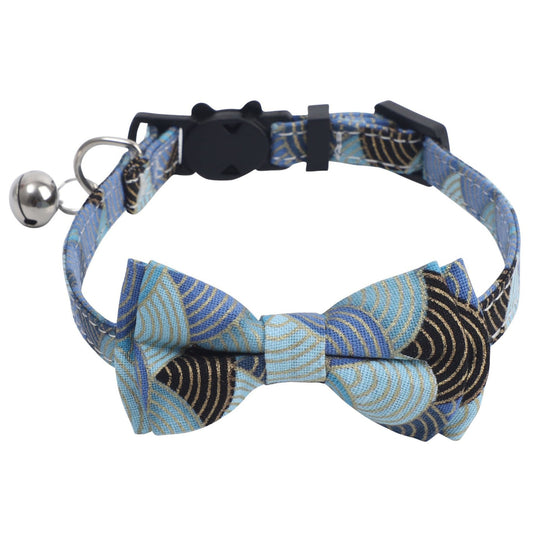 Mokka modern pattern bow cat collar displayed flat with geometric design