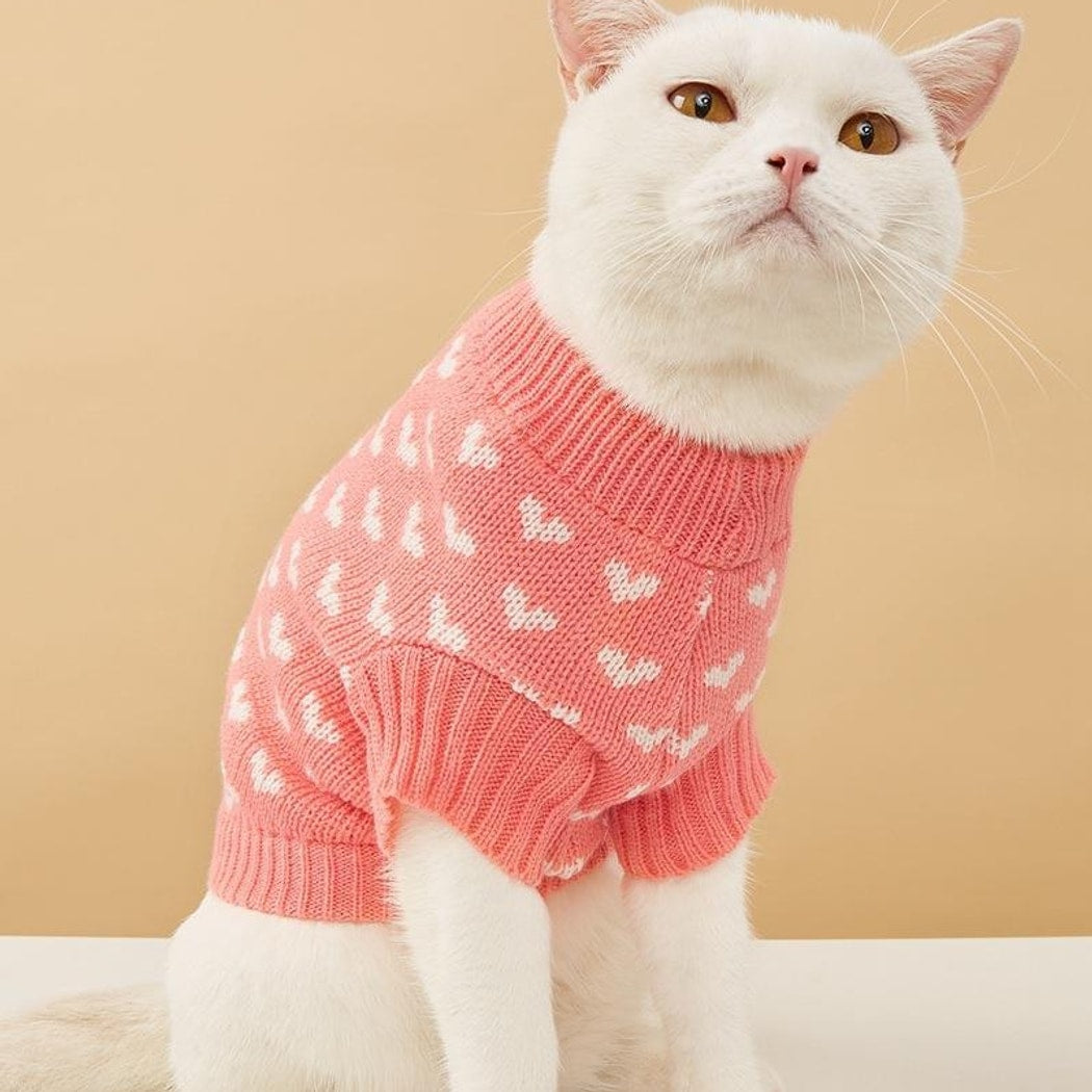 Ozzie - Heart Pattern Ribbed Collar Dog Sweater