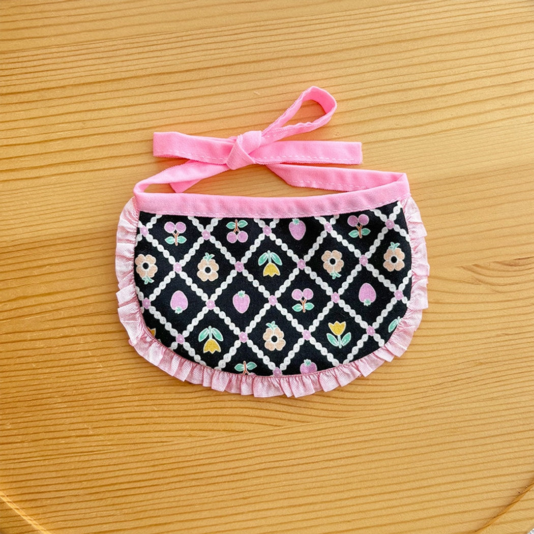 Mokka - Plaid Floral Ruffle Trim Cat Bib