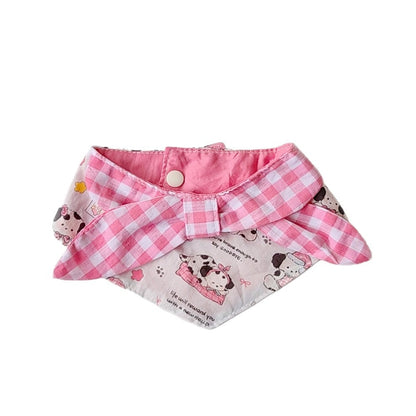 Mokka - Pink Plaid Cartoon Dog Print Pet Bib