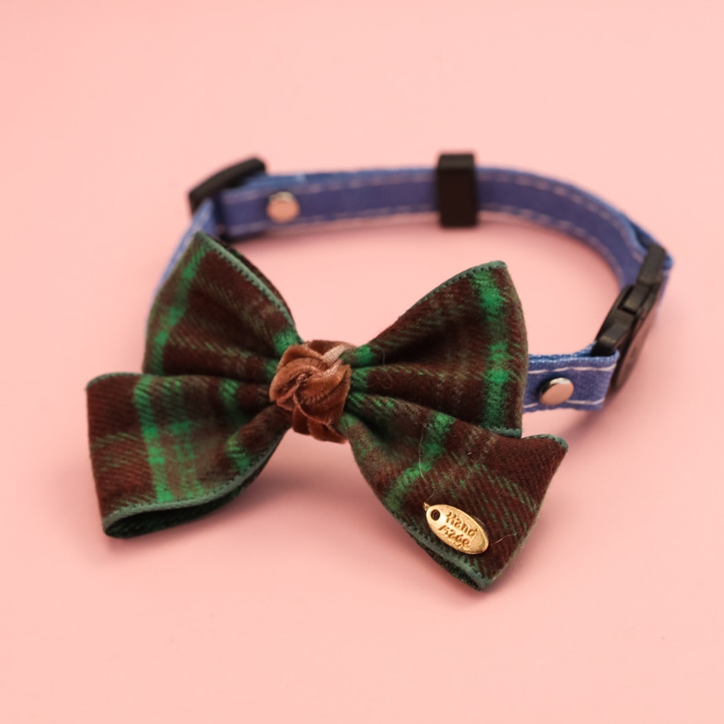 Mokka - Decorative Plaid Pet Collar with Bow Tie