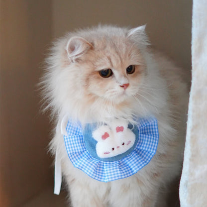 Close-up of Mokka Bunny Plush Cat Neck Bib showing soft plush fabric and bunny design