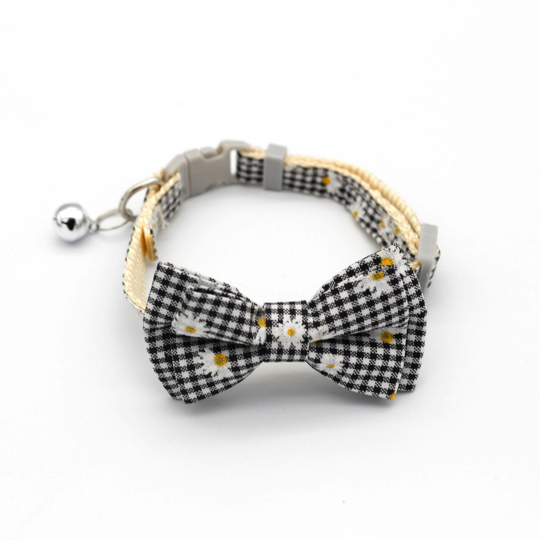 Mokka - Casual Plaid Bell Bow Accent Cat Collar