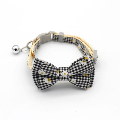 Mokka - Casual Plaid Bell Bow Accent Cat Collar