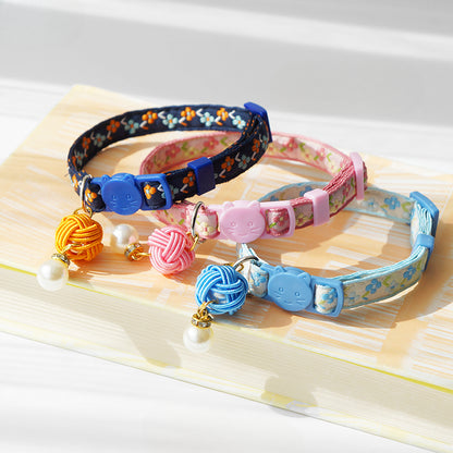 Mokka Pearl Flower Cat Collar laid flat highlighting flower design