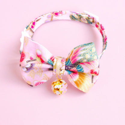 Mokka - Kimono Bow Tie Cat Collar – Adjustable with Traditional Floral Charm