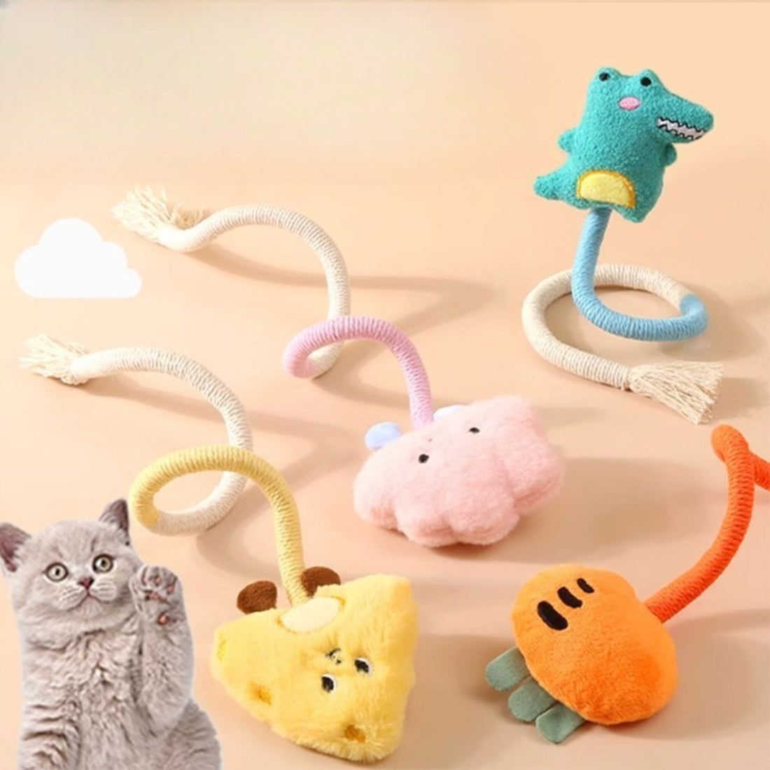 Close-up of plush charm attached to the Moo interactive wand cat toy