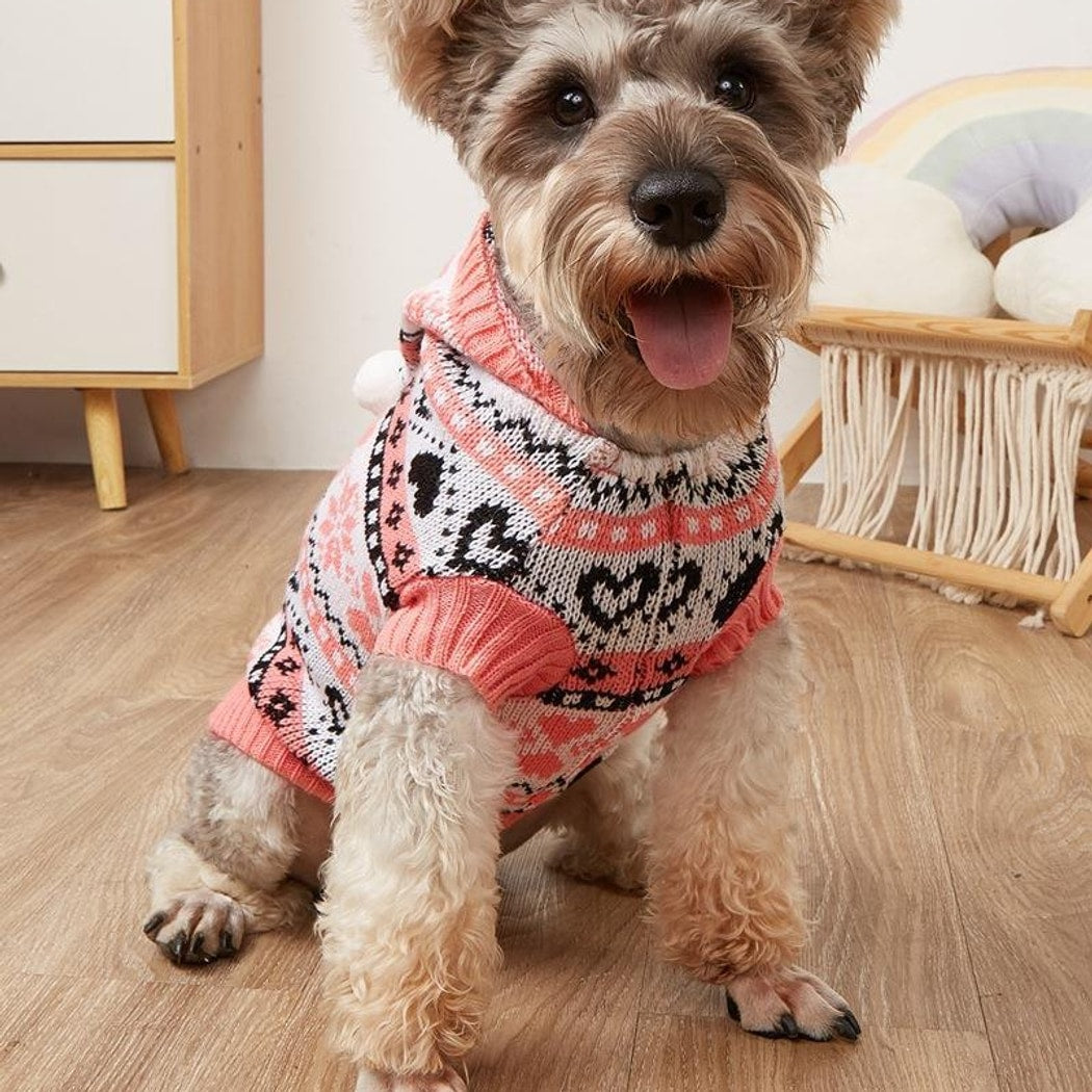 Ozzie - Heart Snowflake Knit Look Pet Sweater