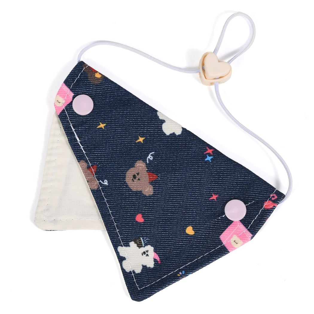 Mokka cat bandana collar with cartoon print arranged to show full design
