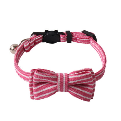 Mokka cat collar with striped bow tie worn by a cat