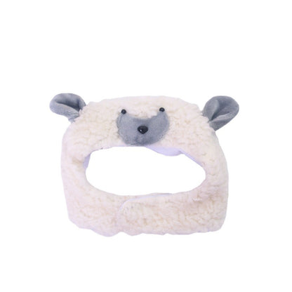 Close-up of Ozzie lamb shape pet hat showing detailed lamb face design