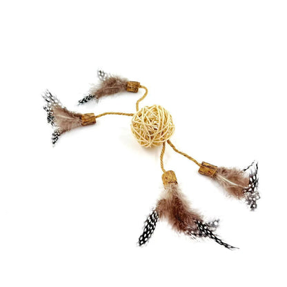 Feather and silvervine interactive play set with natural rattan cat toy balls displayed