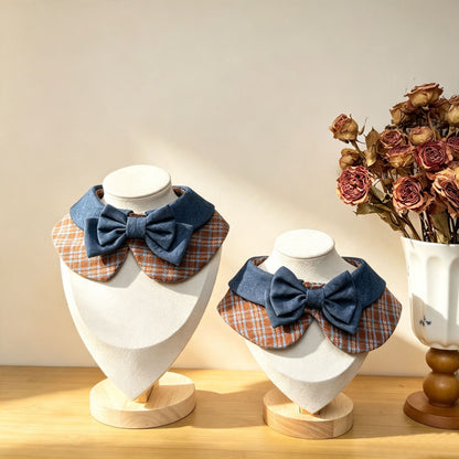 Mokka - Brown and Blue Plaid Bow Cat Neckwear