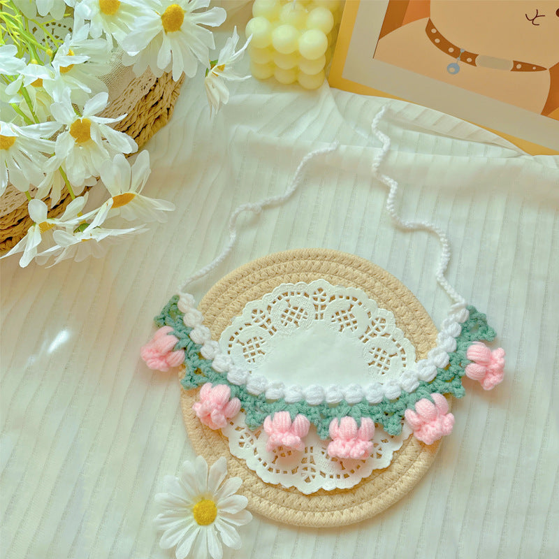 Mokka - Flower Knit Adjustable Cat Collar