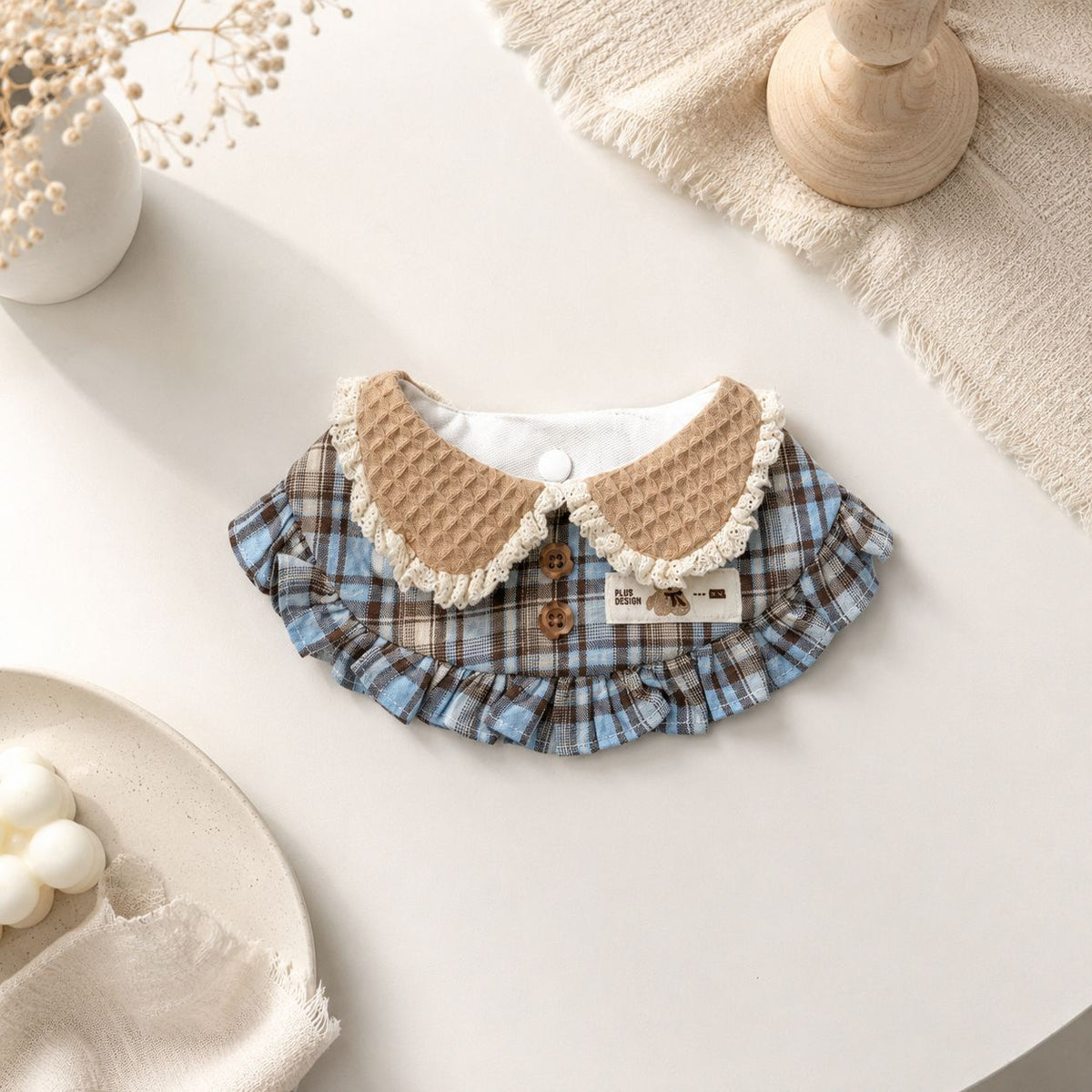 Mokka - Blue, Brown and Cream Plaid Bib Pet Neckwear