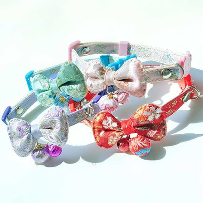 Mokka adjustable kimono bow tie cat collar displayed on white background