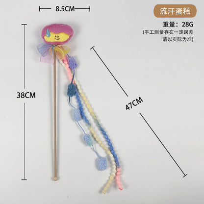 高颜值宠物用品趣味流汗款木制手工逗猫棒互动训练杆猫咪玩具